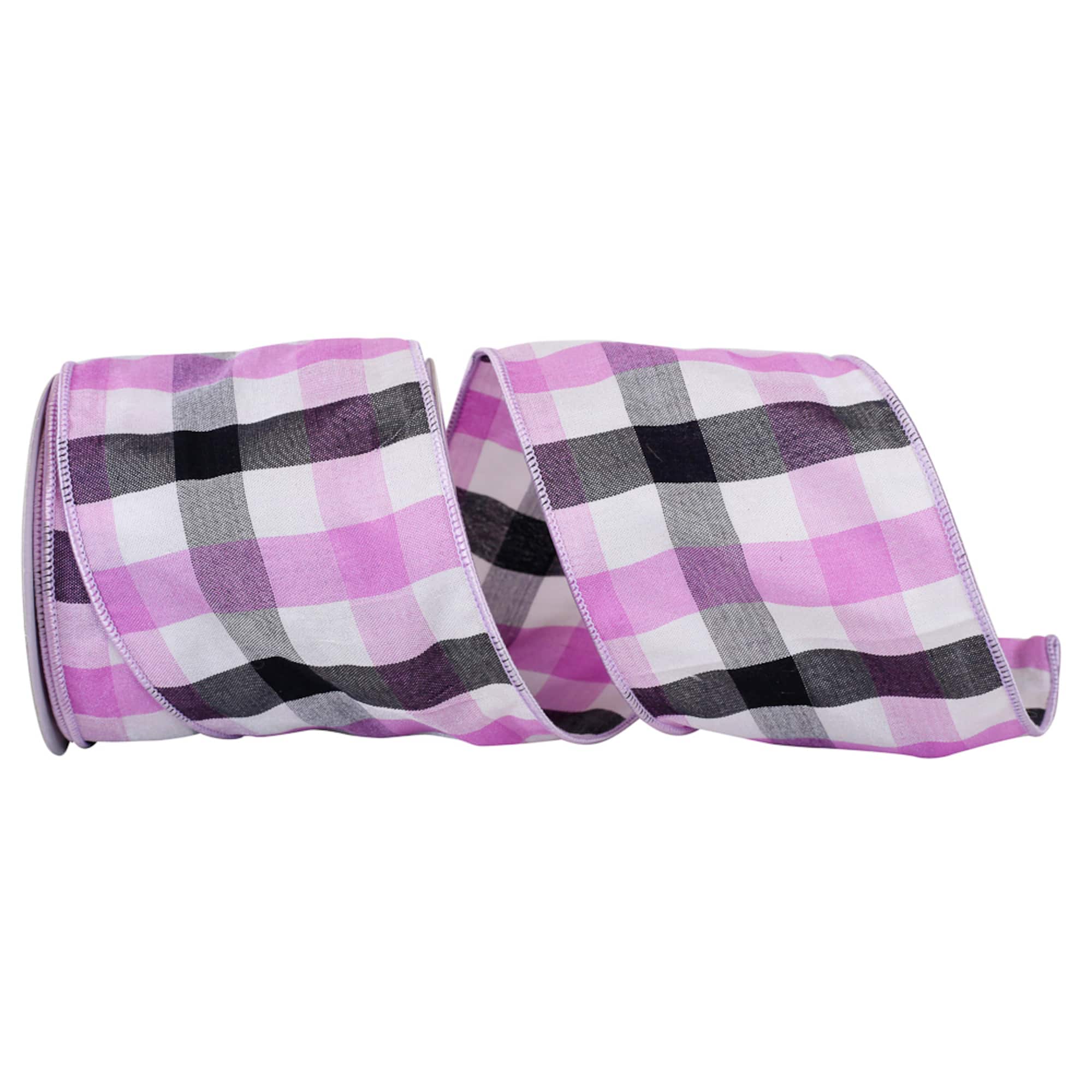 JAM Paper 4" x 10yd. Lavender Checkered Gingham Wired Edge Ribbon
